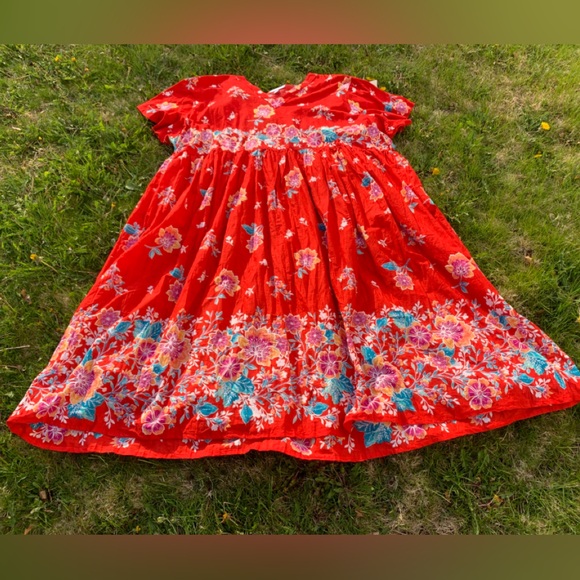 Vibrantly Colored 100% Cotton, Floral Summer MIDI Dress - Picture 3 of 11
